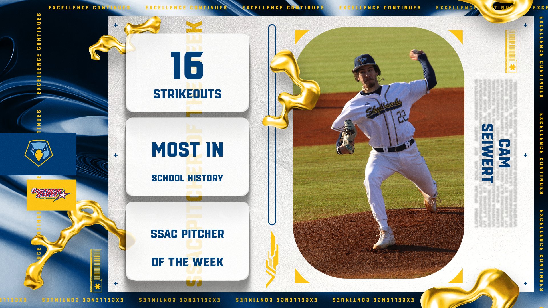 Cam Seiwert’s record-breaking performance earns his second SSAC Pitcher of the Week award